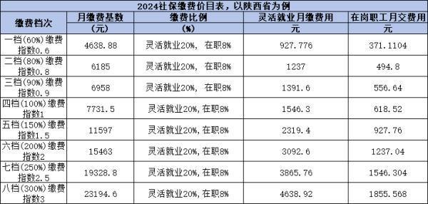 2024年社保繳費是多少？以陜西省為例