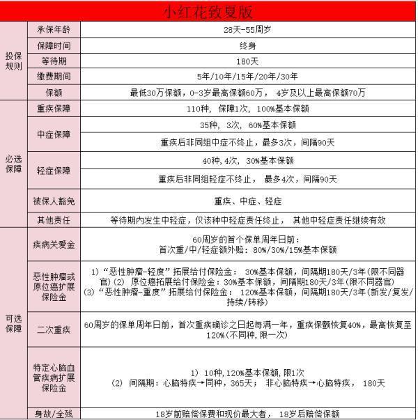 小紅花致夏版哪家保險(xiǎn)公司的??？優(yōu)點(diǎn)有哪些？